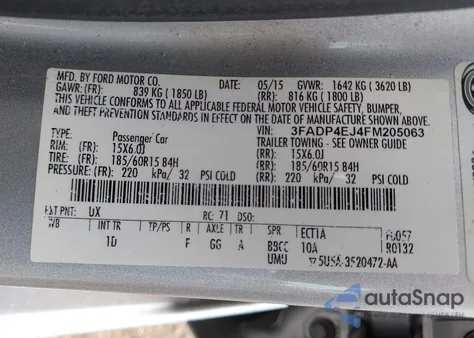 2015 Ford Fiesta Se from USA, damaged, VIN 3FADP4EJ4FM205063